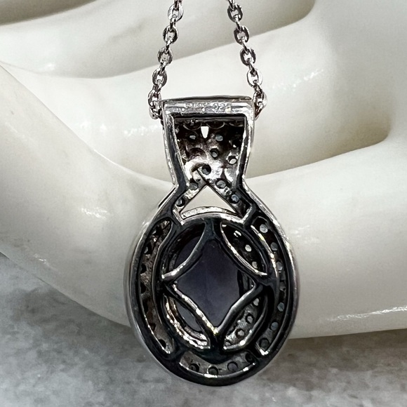 Tanzanite Multigemstone Sterling Silver Double Halo Pendant 20” Necklace - Picture 8 of 11